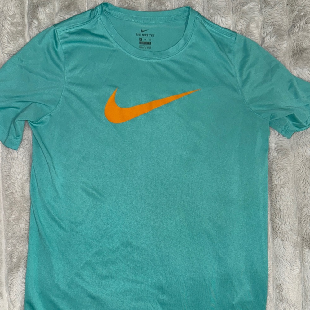 Nike kids Aqua and Orange Swoosh Tee